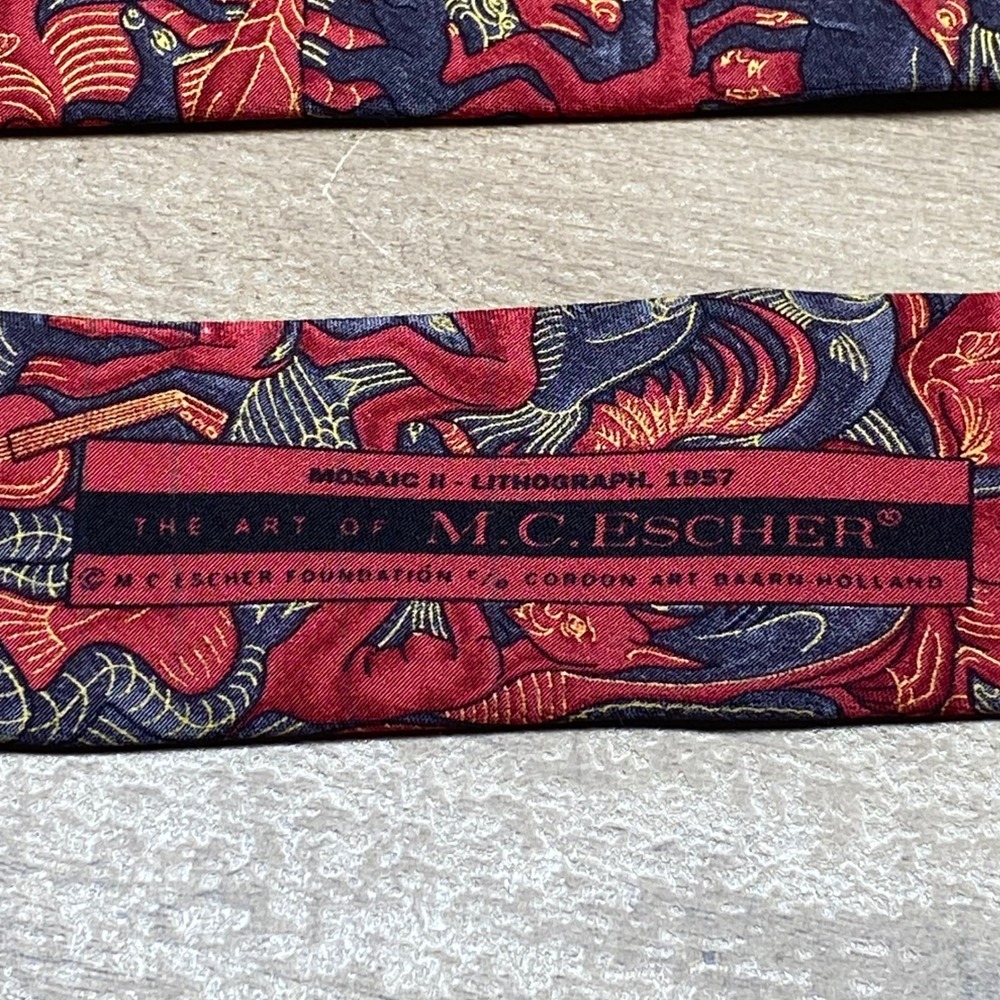 M.C. Escher Mosaic II Tie Mens Red Silk Italy Lithograph Art Print Vintage - Picture 6 of 8